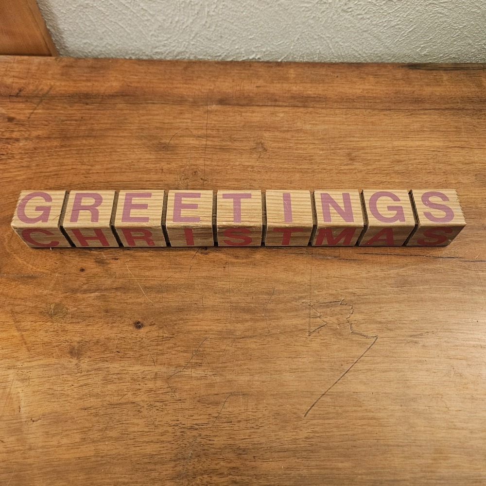 Holiday Wood Cube Block Display Decor Greetings Christmas Valentine Friends
